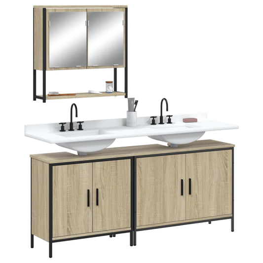 vidaXL 3 Piece Bathroom Furniture Set Sonoma Oak Engineered Wood