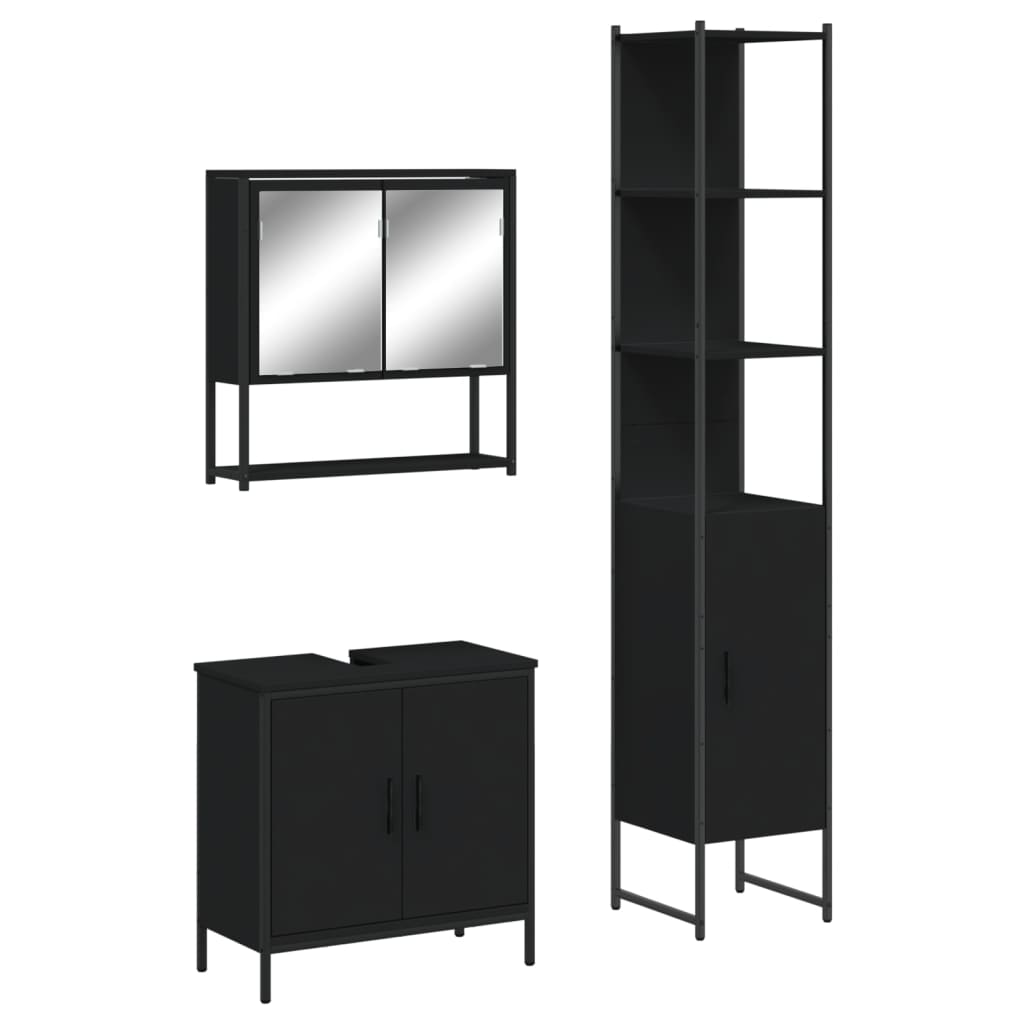 vidaXL 3 Piece Bathroom Furniture Set Black Engineered Wood