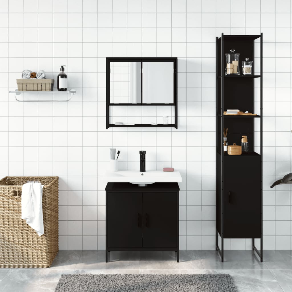 vidaXL 3 Piece Bathroom Furniture Set Black Engineered Wood