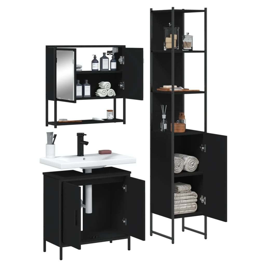 vidaXL 3 Piece Bathroom Furniture Set Black Engineered Wood