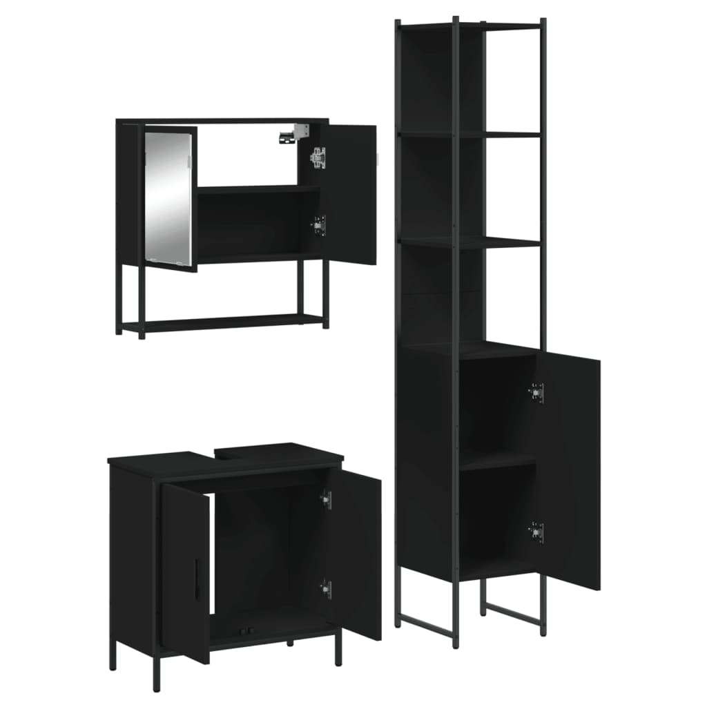 vidaXL 3 Piece Bathroom Furniture Set Black Engineered Wood