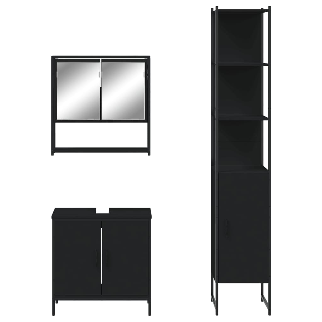 vidaXL 3 Piece Bathroom Furniture Set Black Engineered Wood