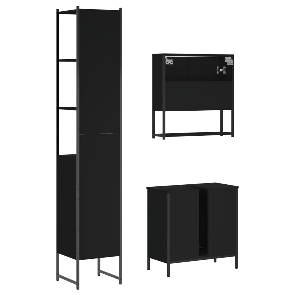 vidaXL 3 Piece Bathroom Furniture Set Black Engineered Wood