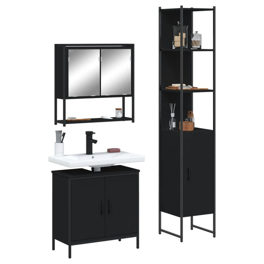 vidaXL 3 Piece Bathroom Furniture Set Black Engineered Wood