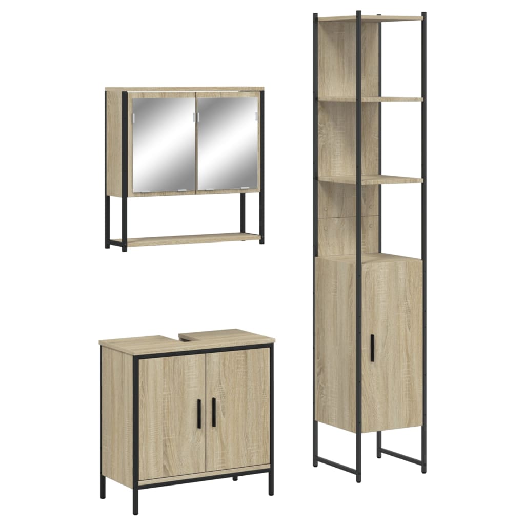 vidaXL 3 Piece Bathroom Furniture Set Sonoma Oak Engineered Wood