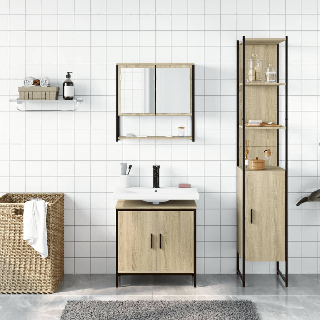 vidaXL 3 Piece Bathroom Furniture Set Sonoma Oak Engineered Wood