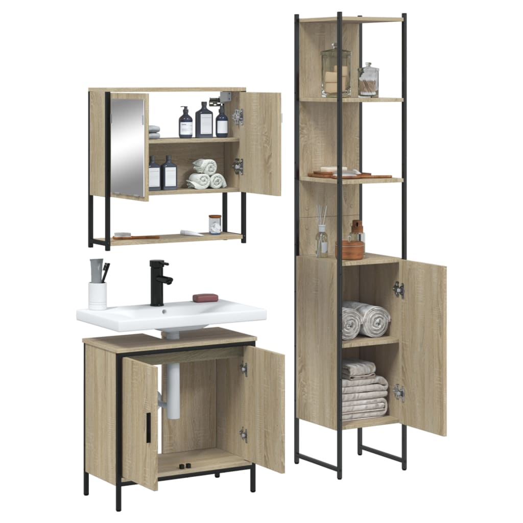 vidaXL 3 Piece Bathroom Furniture Set Sonoma Oak Engineered Wood