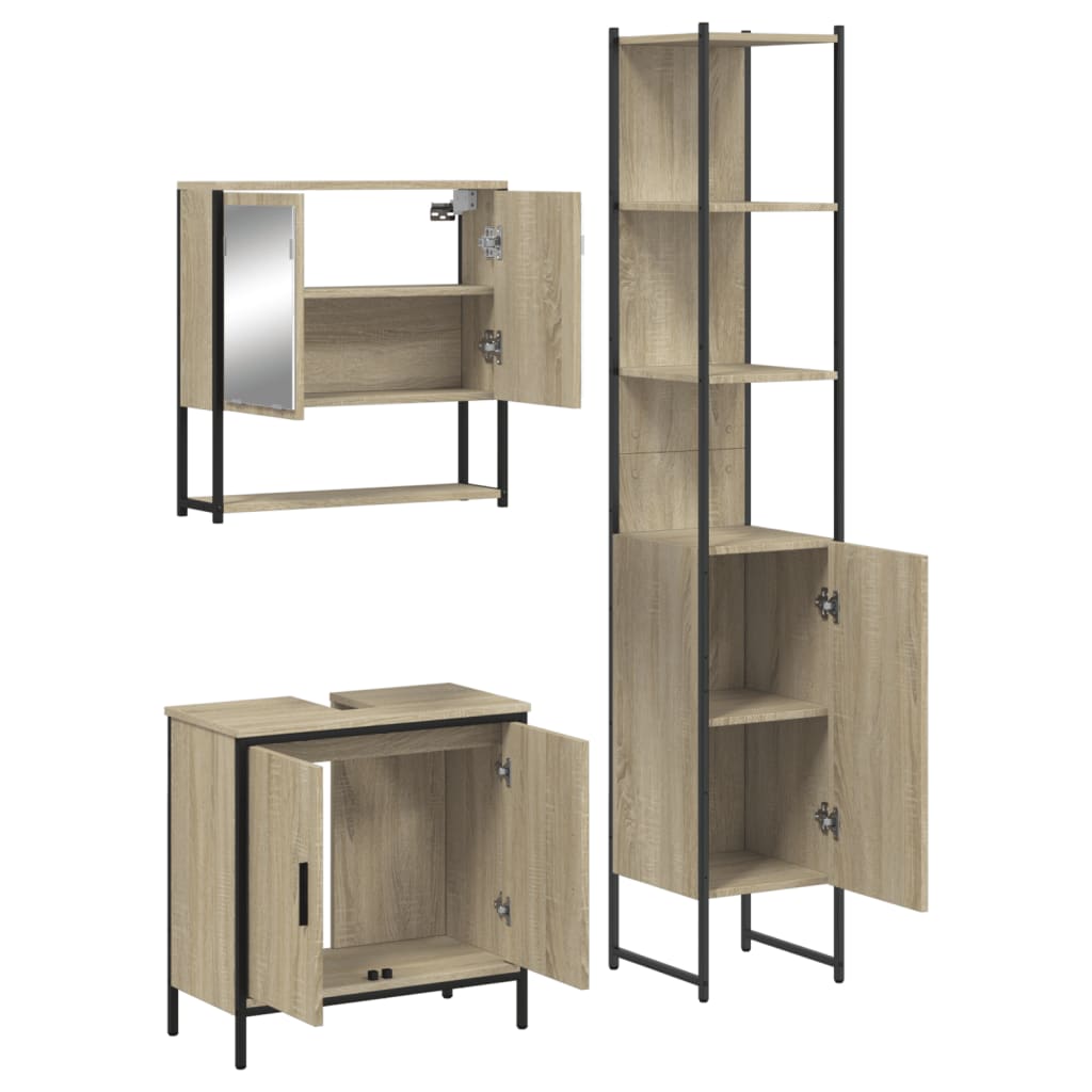 vidaXL 3 Piece Bathroom Furniture Set Sonoma Oak Engineered Wood