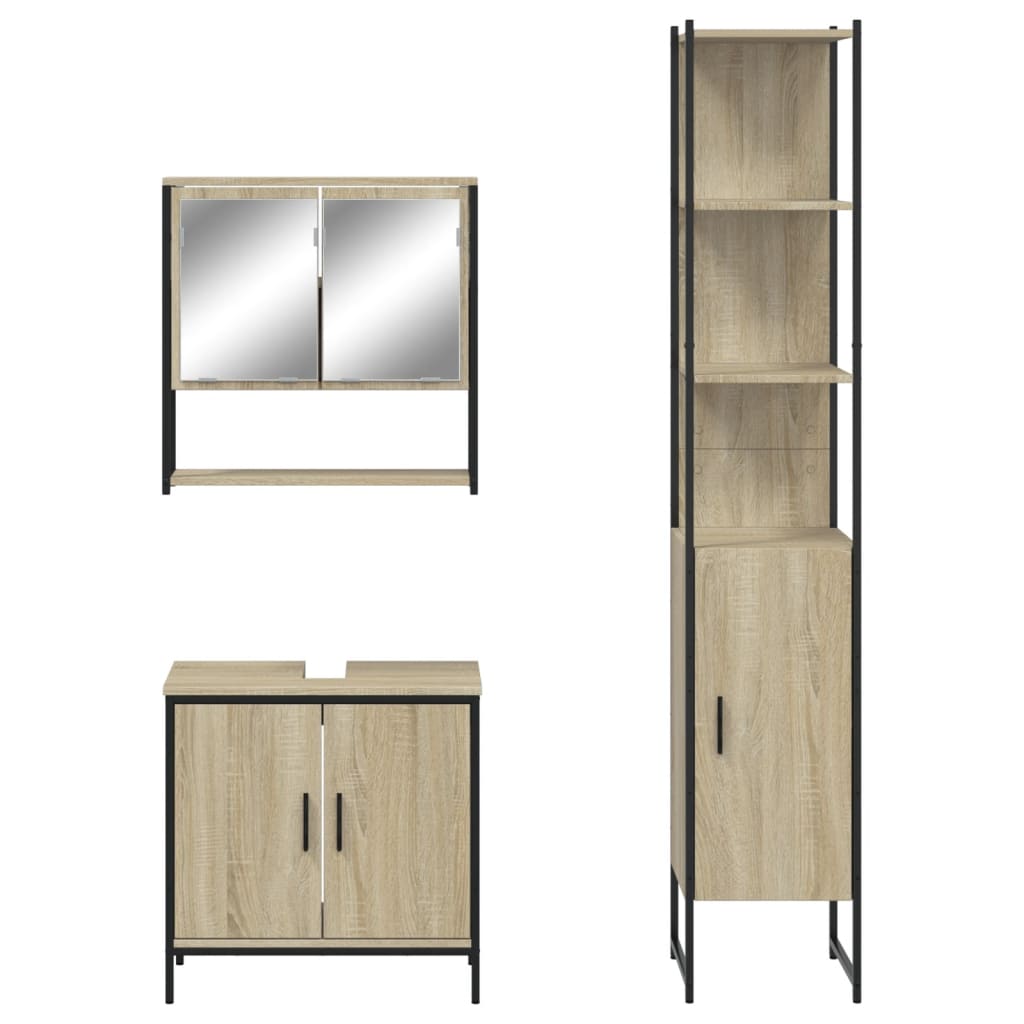 vidaXL 3 Piece Bathroom Furniture Set Sonoma Oak Engineered Wood