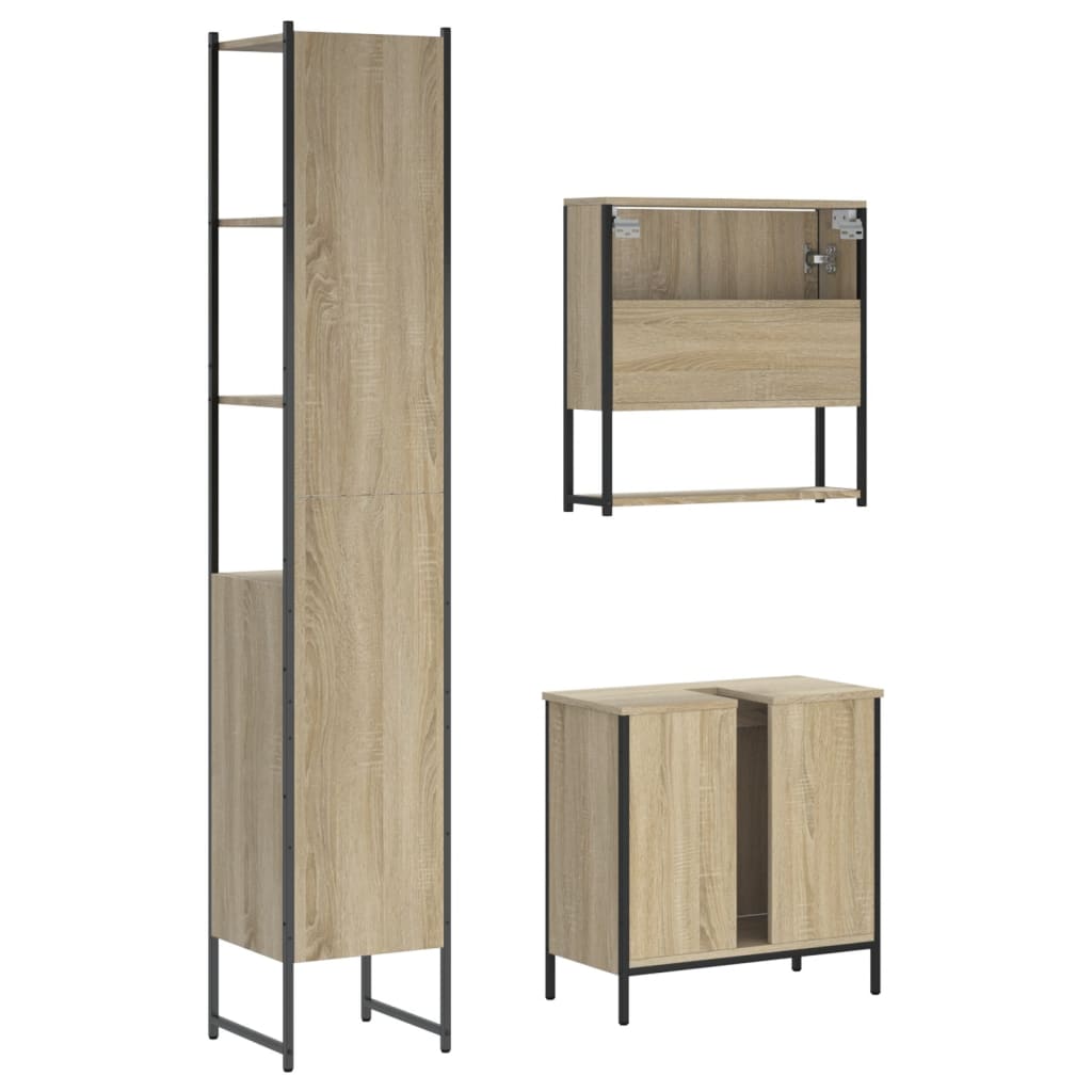 vidaXL 3 Piece Bathroom Furniture Set Sonoma Oak Engineered Wood