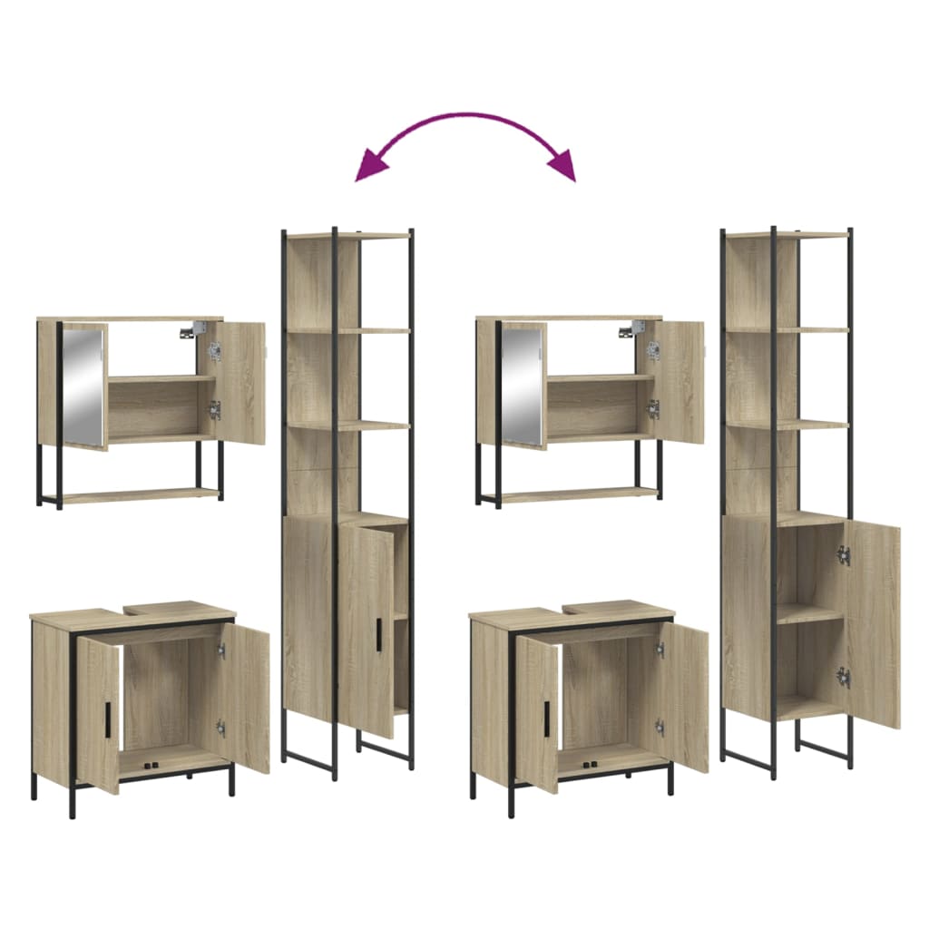 vidaXL 3 Piece Bathroom Furniture Set Sonoma Oak Engineered Wood