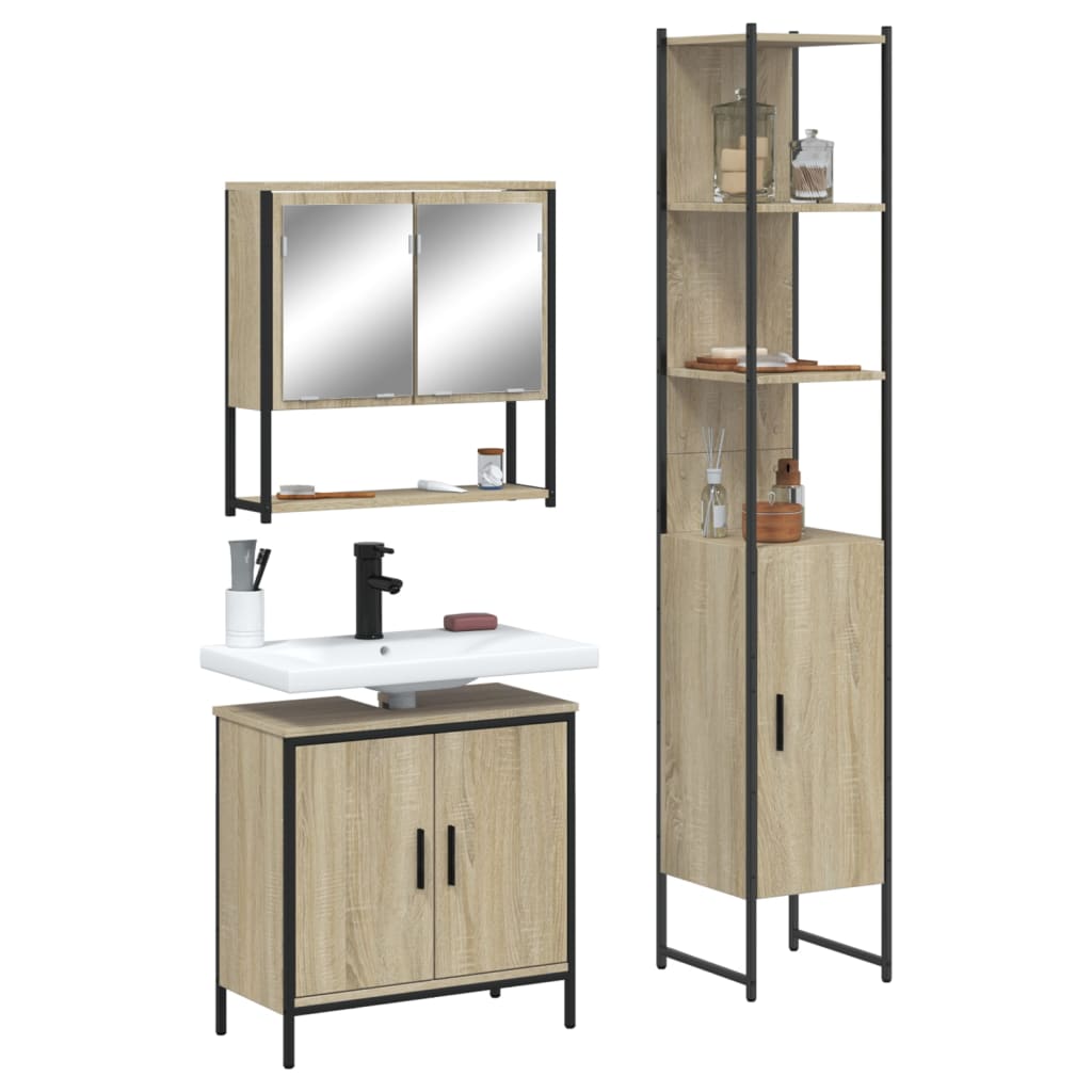 vidaXL 3 Piece Bathroom Furniture Set Sonoma Oak Engineered Wood