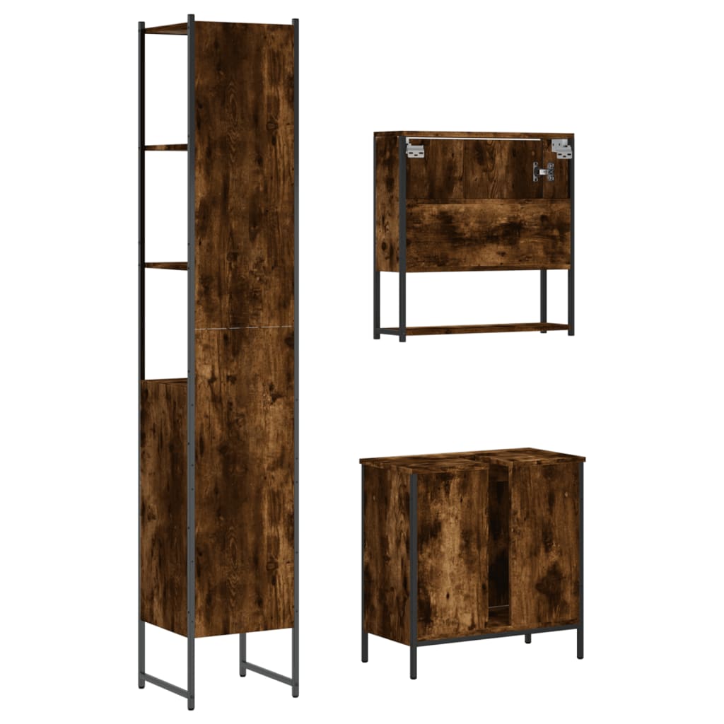 vidaXL 3 Piece Bathroom Furniture Set Smoked Oak Engineered Wood