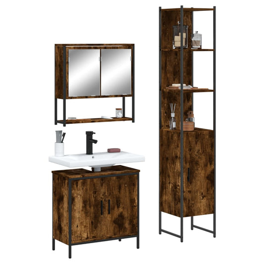 vidaXL 3 Piece Bathroom Furniture Set Smoked Oak Engineered Wood