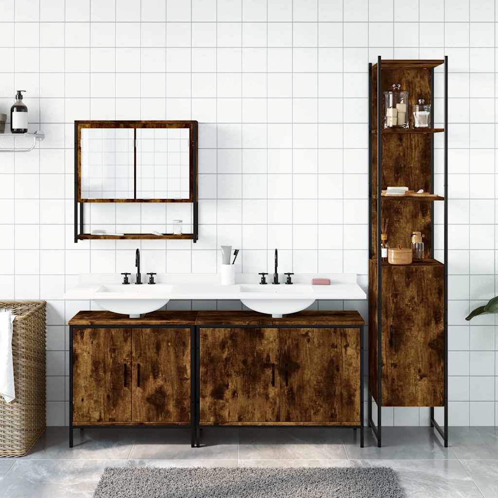 4 Piece Bathroom Furniture Set Smoked Oak Engineered Wood