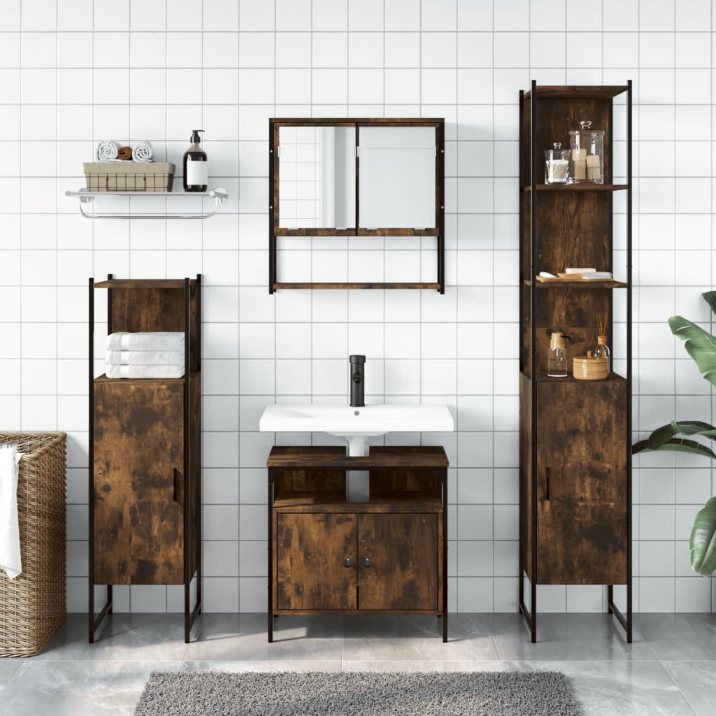 vidaXL 4 Piece Bathroom Furniture Set Smoked Oak Engineered Wood