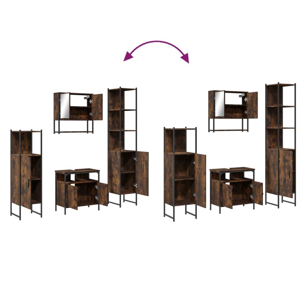 vidaXL 4 Piece Bathroom Furniture Set Smoked Oak Engineered Wood