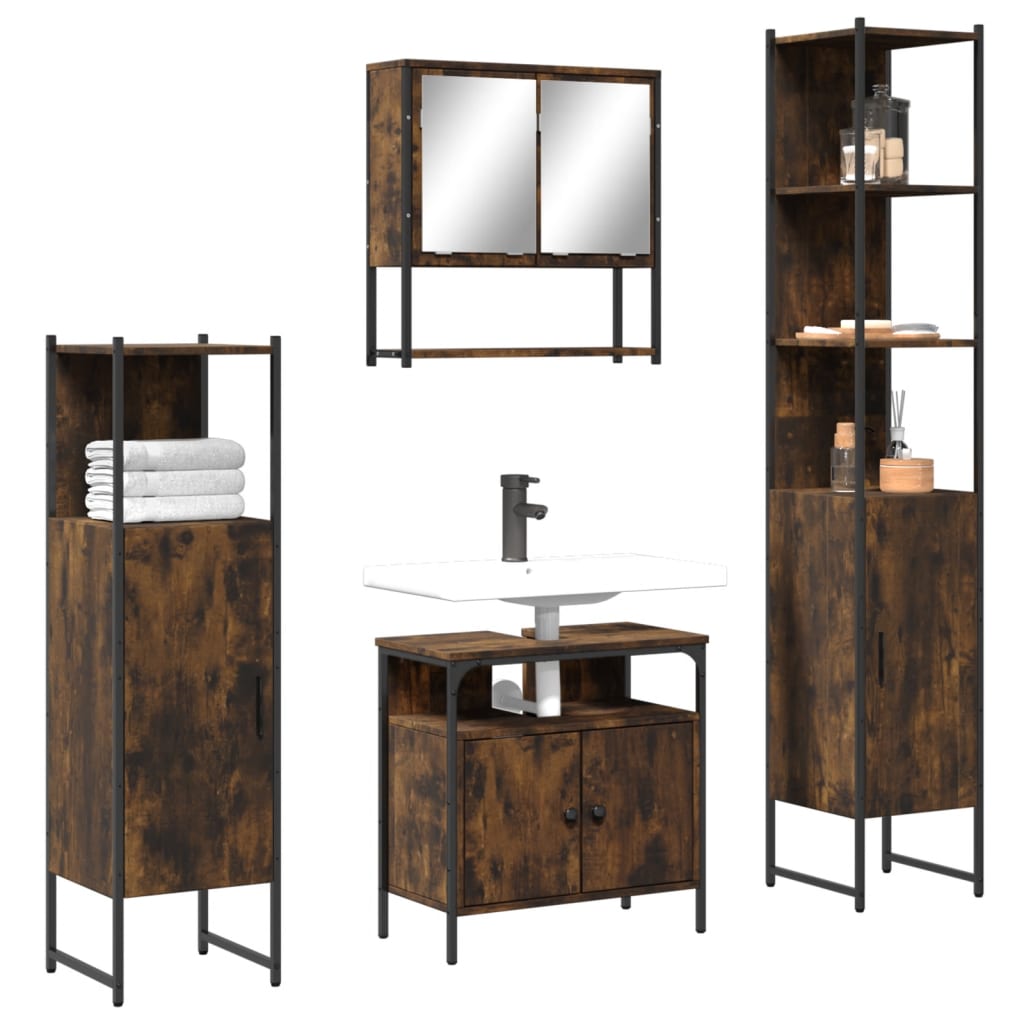 vidaXL 4 Piece Bathroom Furniture Set Smoked Oak Engineered Wood