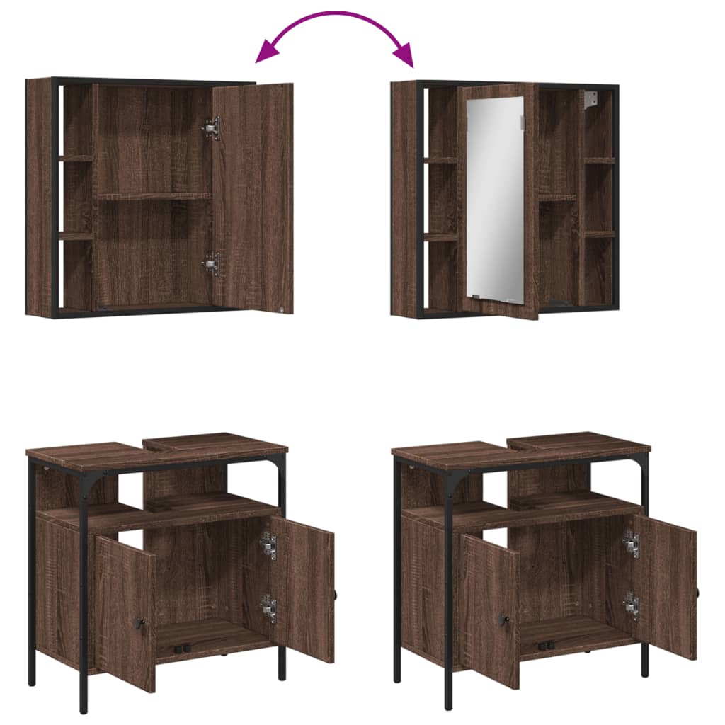 vidaXL 2 Piece Bathroom Furniture Set Brown Oak Engineered Wood