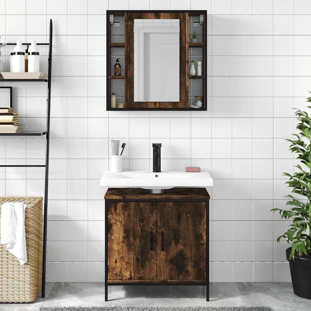 2 Piece Bathroom Furniture Set Smoked Oak Engineered Wood