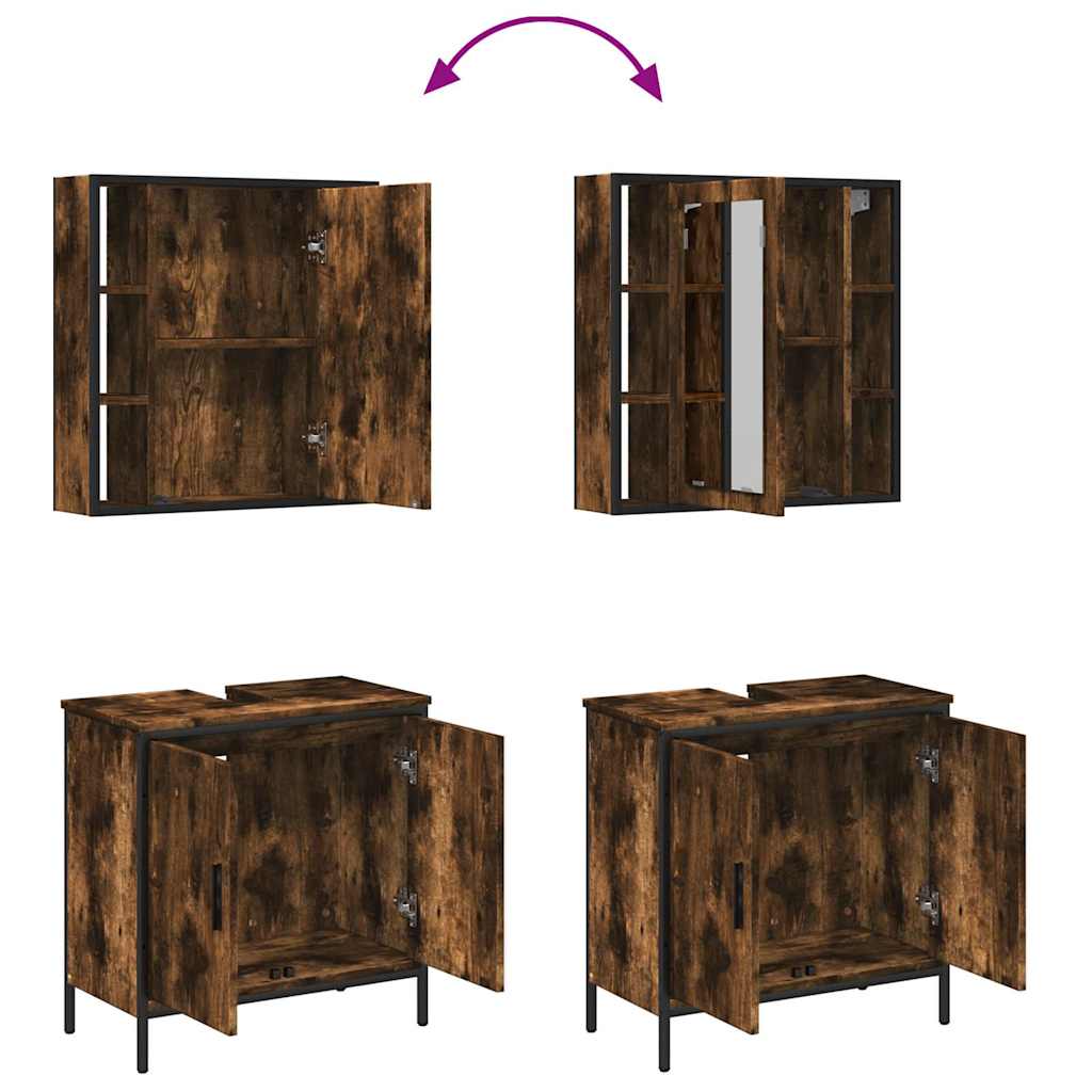 2 Piece Bathroom Furniture Set Smoked Oak Engineered Wood