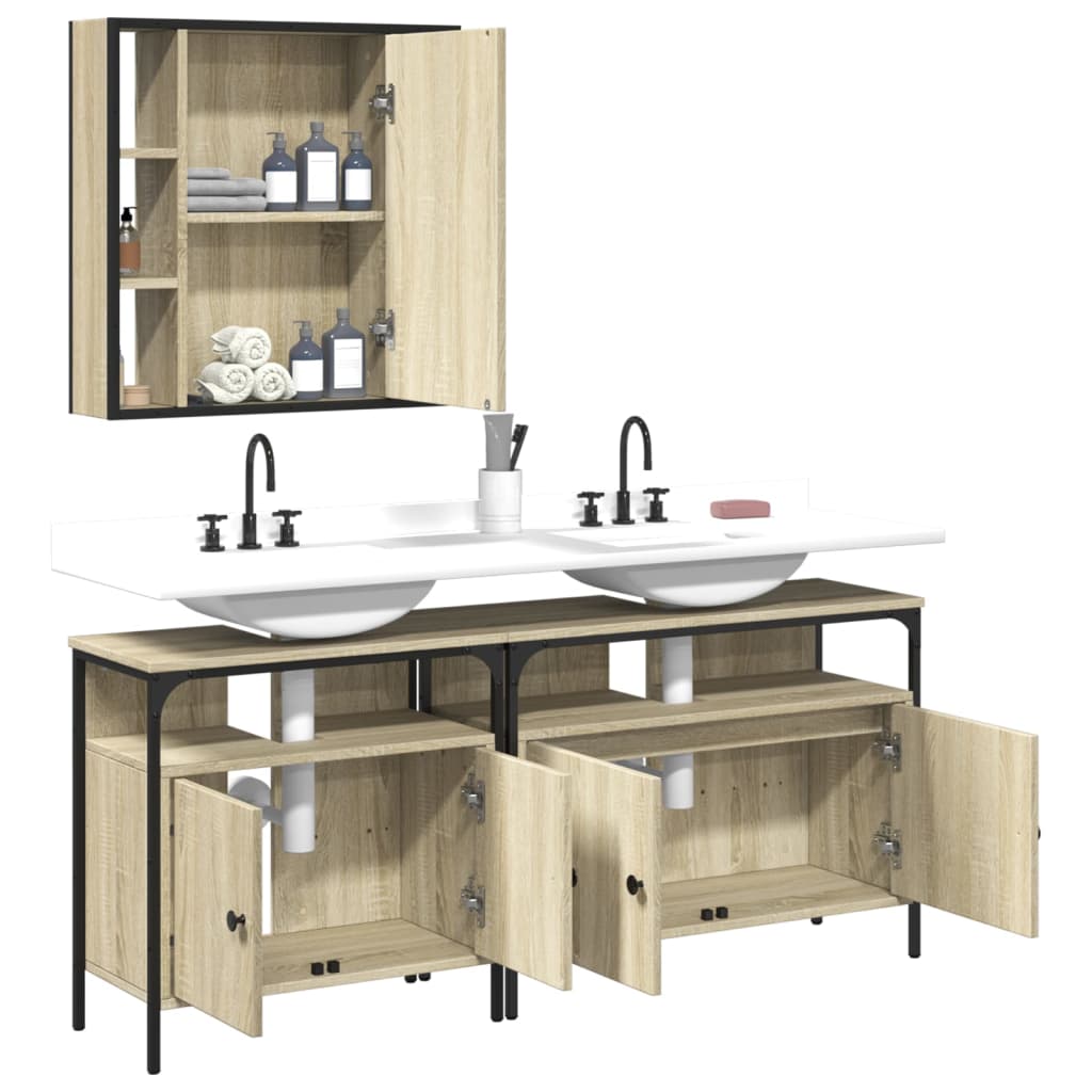 vidaXL 3 Piece Bathroom Cabinet Set Sonoma Oak Engineered Wood