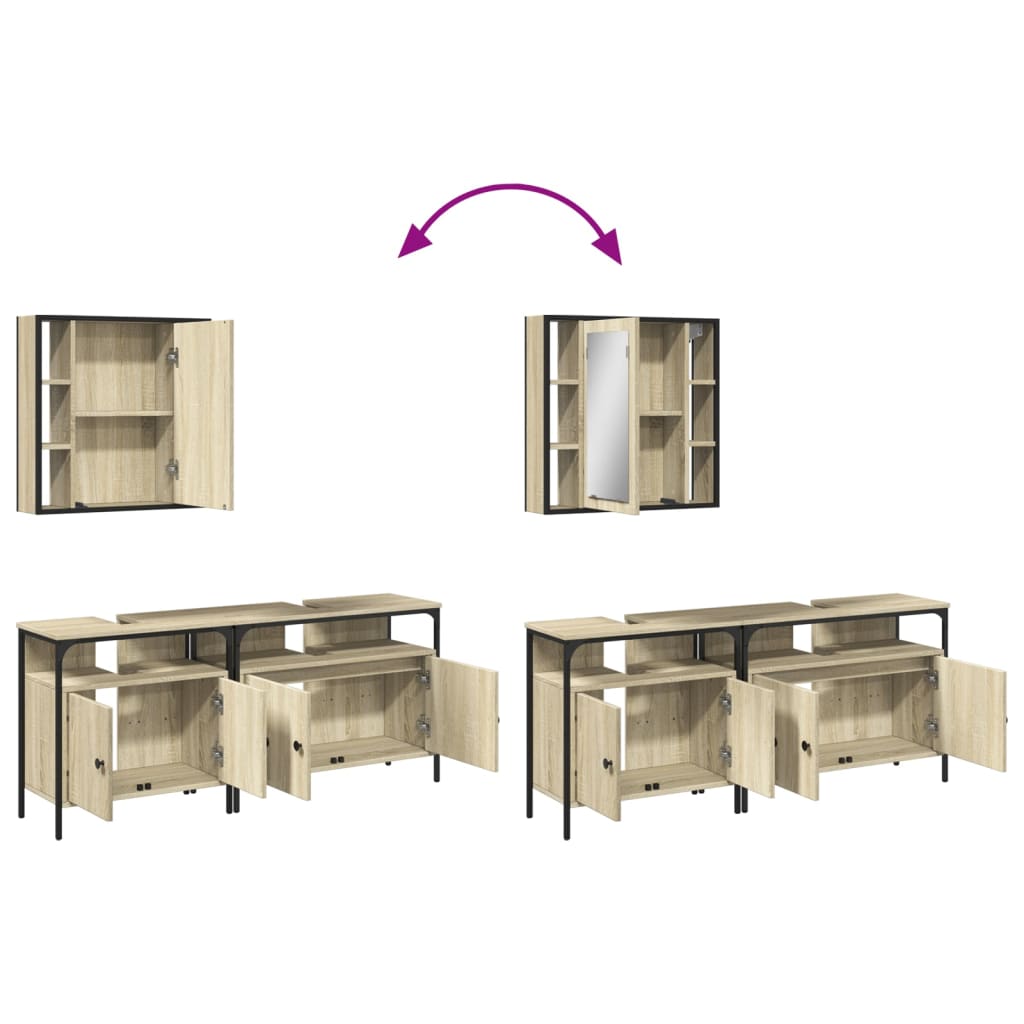 vidaXL 3 Piece Bathroom Cabinet Set Sonoma Oak Engineered Wood