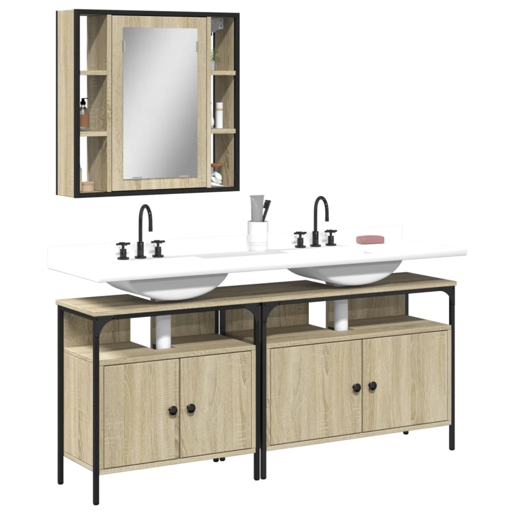 vidaXL 3 Piece Bathroom Cabinet Set Sonoma Oak Engineered Wood