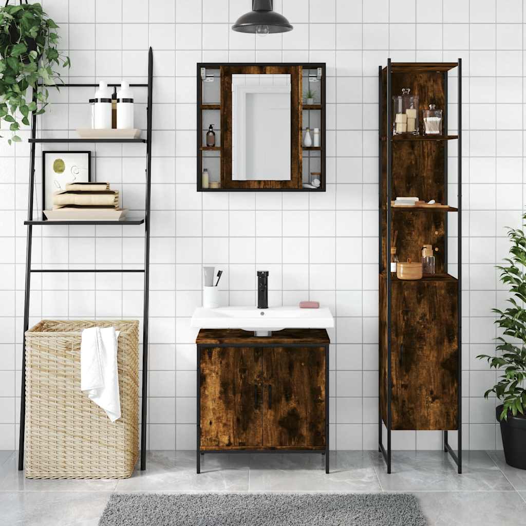 3 Piece Bathroom Cabinet Set Smoked Oak Engineered Wood