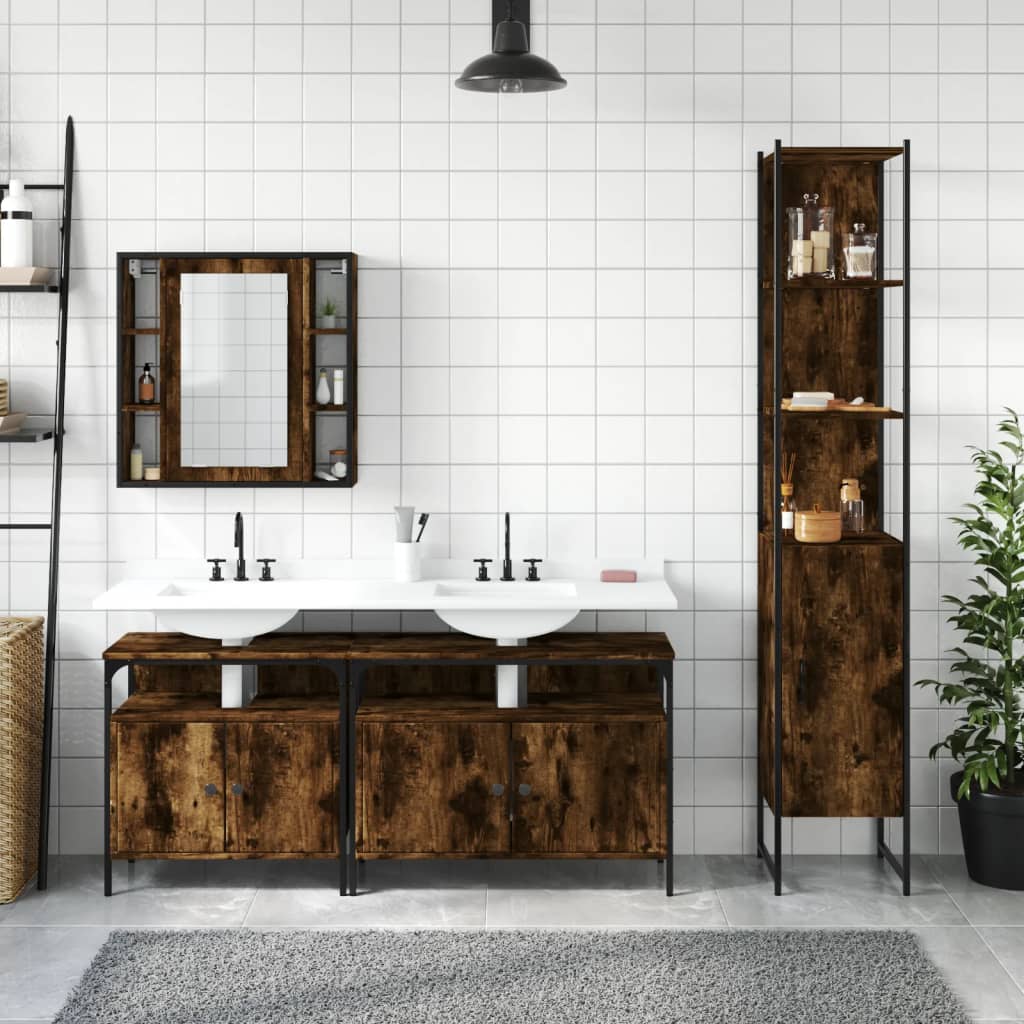 vidaXL 4 Piece Bathroom Cabinet Set Smoked Oak Engineered Wood