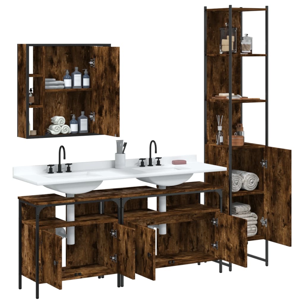 vidaXL 4 Piece Bathroom Cabinet Set Smoked Oak Engineered Wood