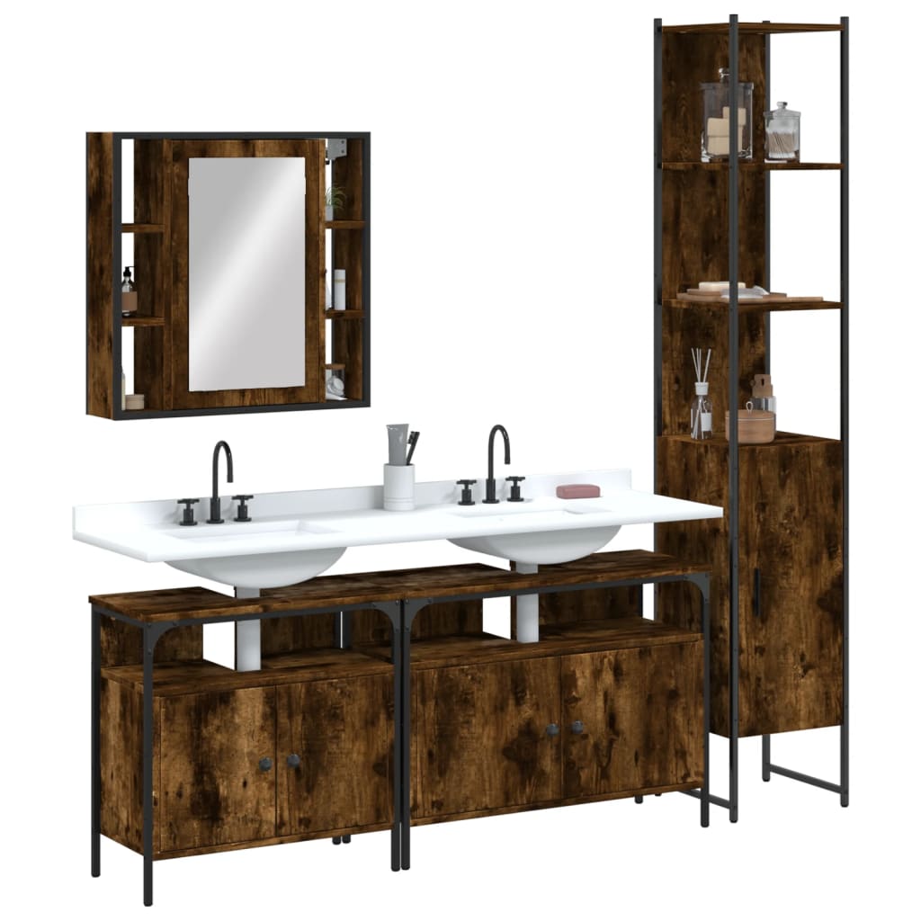 vidaXL 4 Piece Bathroom Cabinet Set Smoked Oak Engineered Wood