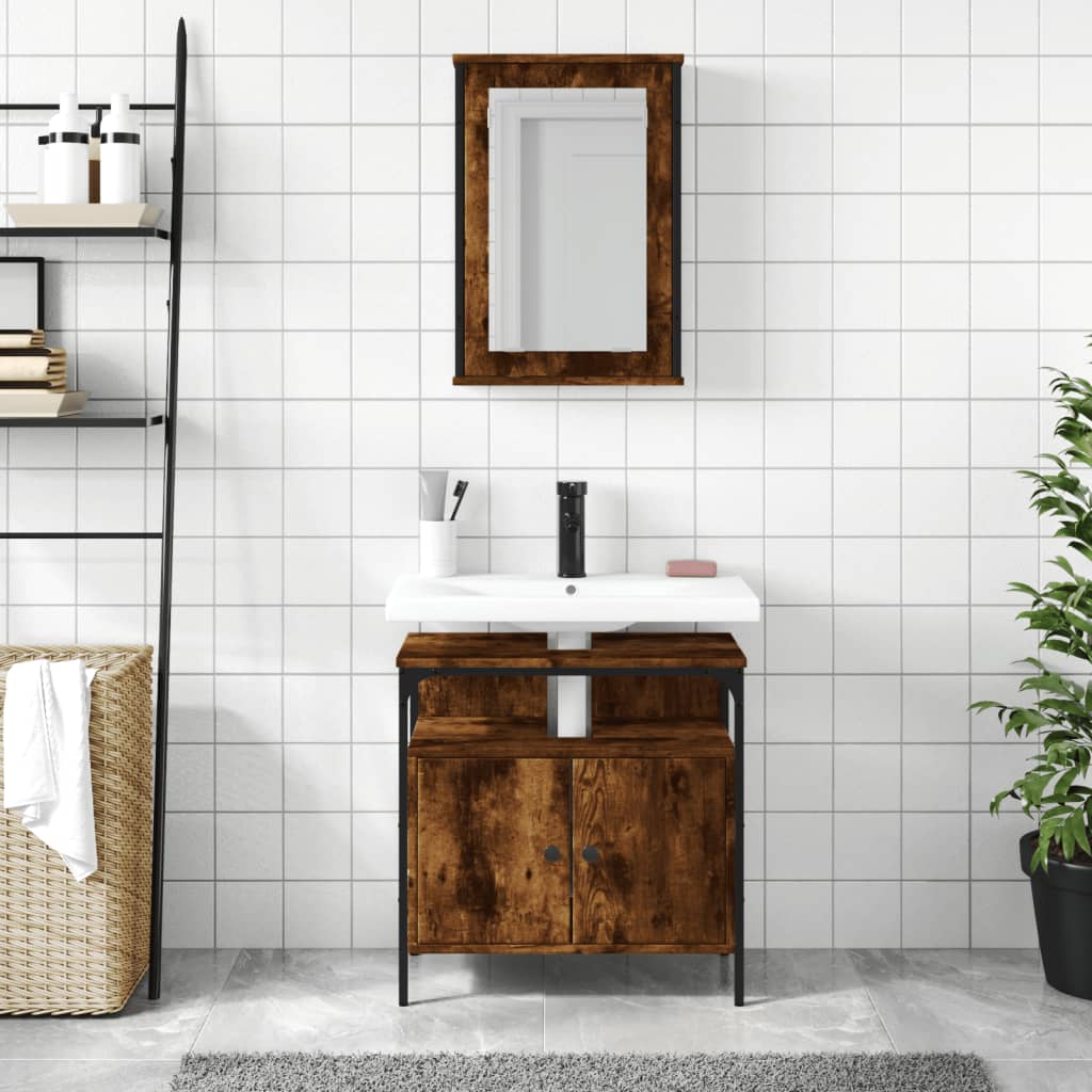 vidaXL 2 Piece Bathroom Furniture Set Smoked Oak Engineered Wood