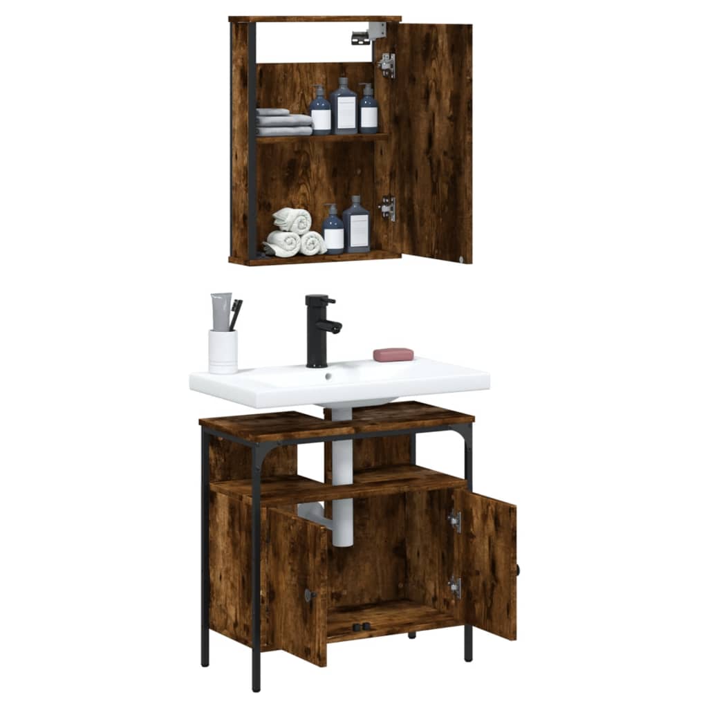 vidaXL 2 Piece Bathroom Furniture Set Smoked Oak Engineered Wood