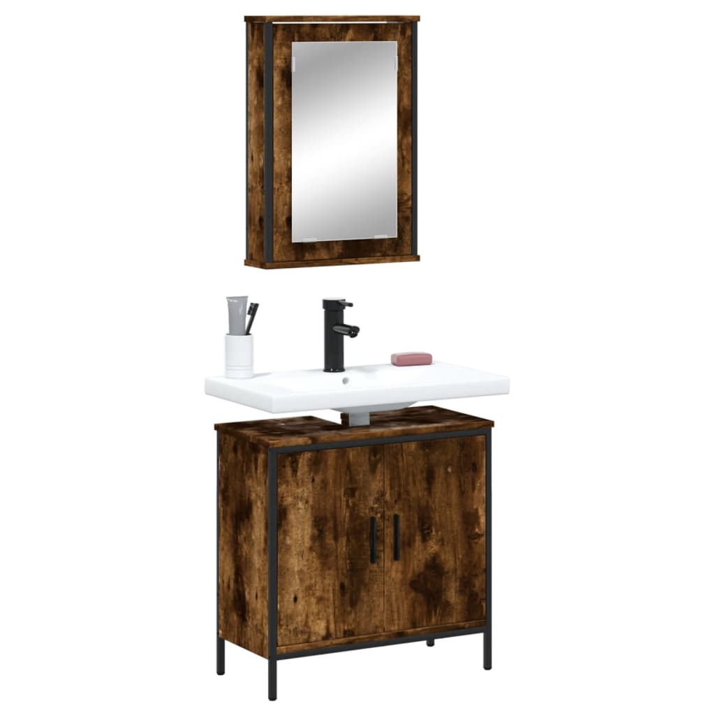 vidaXL 2 Piece Bathroom Furniture Set Smoked Oak Engineered Wood