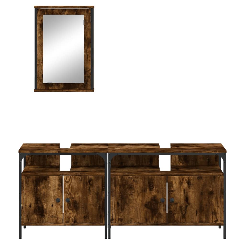 vidaXL 3 Piece Bathroom Furniture Set Smoked Oak Engineered Wood