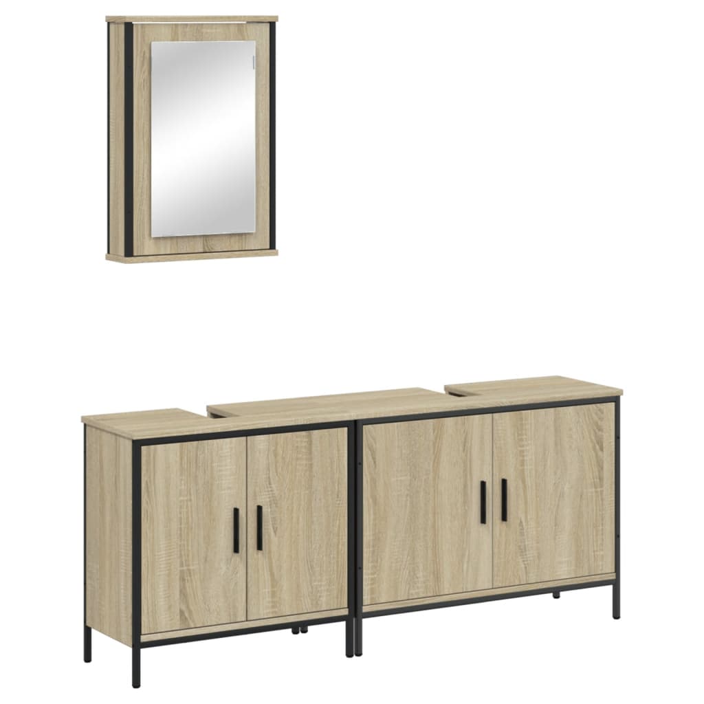 vidaXL 3 Piece Bathroom Furniture Set Sonoma Oak Engineered Wood