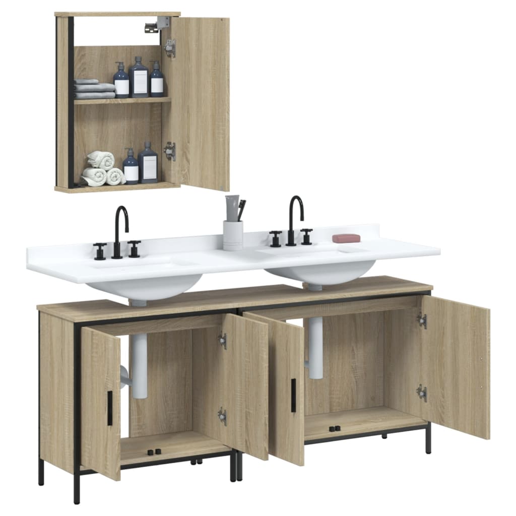 vidaXL 3 Piece Bathroom Furniture Set Sonoma Oak Engineered Wood