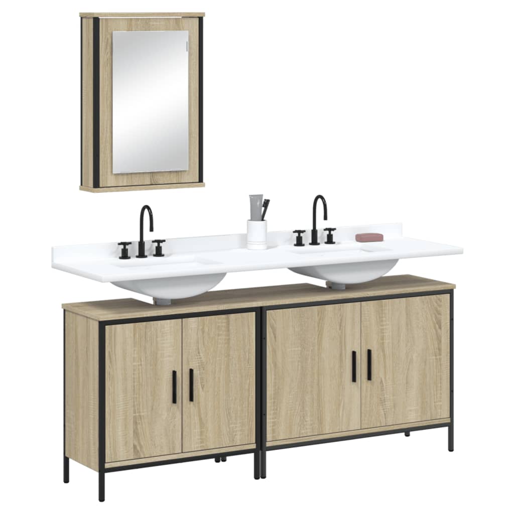 vidaXL 3 Piece Bathroom Furniture Set Sonoma Oak Engineered Wood