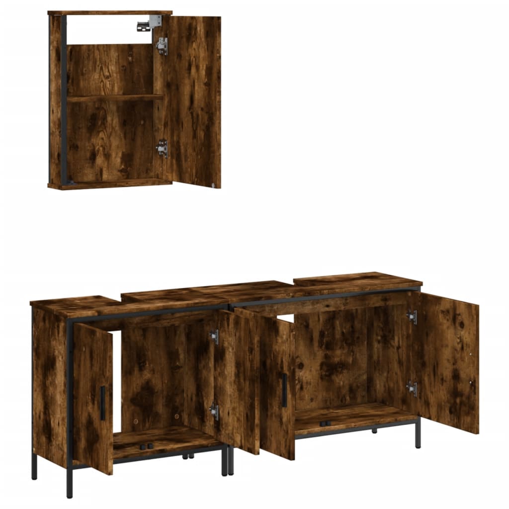 vidaXL 3 Piece Bathroom Furniture Set Smoked Oak Engineered Wood