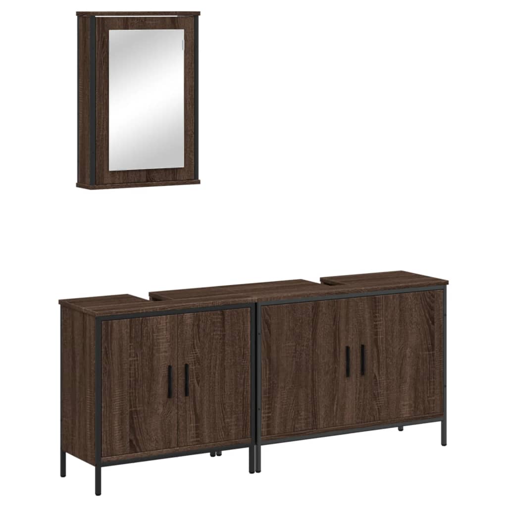 vidaXL 3 Piece Bathroom Furniture Set Brown Oak Engineered Wood