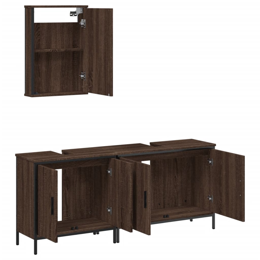 vidaXL 3 Piece Bathroom Furniture Set Brown Oak Engineered Wood