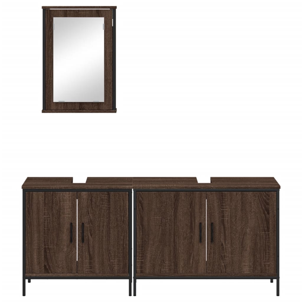 vidaXL 3 Piece Bathroom Furniture Set Brown Oak Engineered Wood