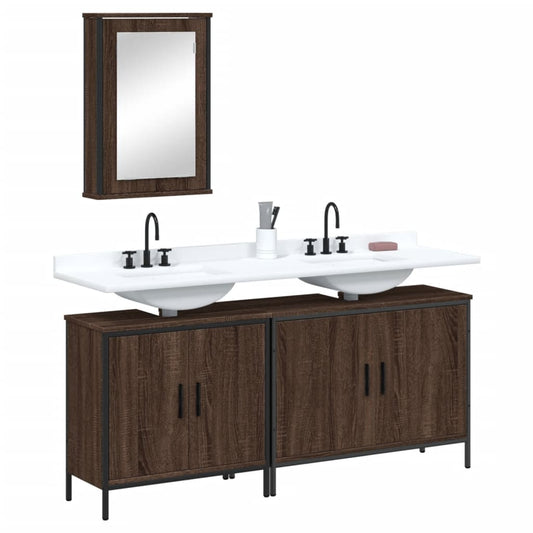 vidaXL 3 Piece Bathroom Furniture Set Brown Oak Engineered Wood