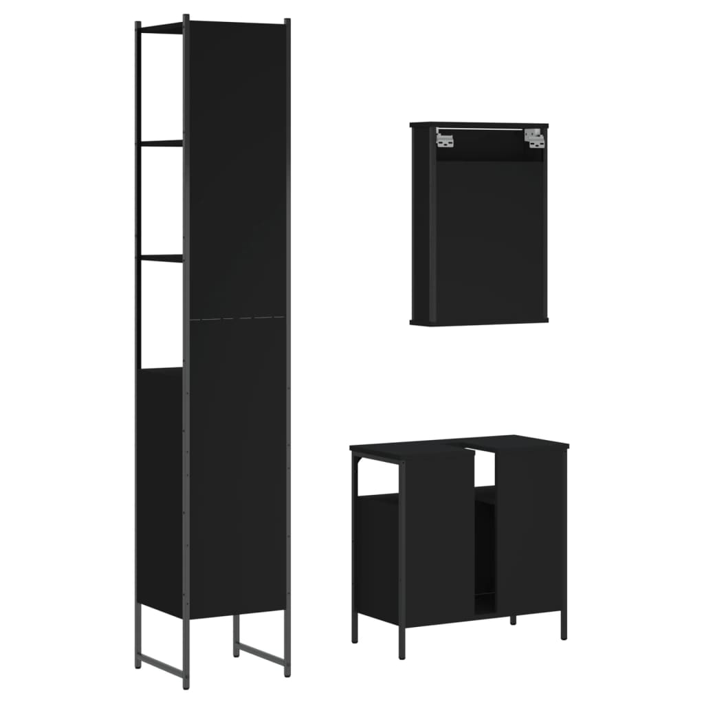 vidaXL 3 Piece Bathroom Furniture Set Black Engineered Wood