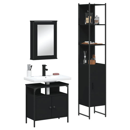 vidaXL 3 Piece Bathroom Furniture Set Black Engineered Wood