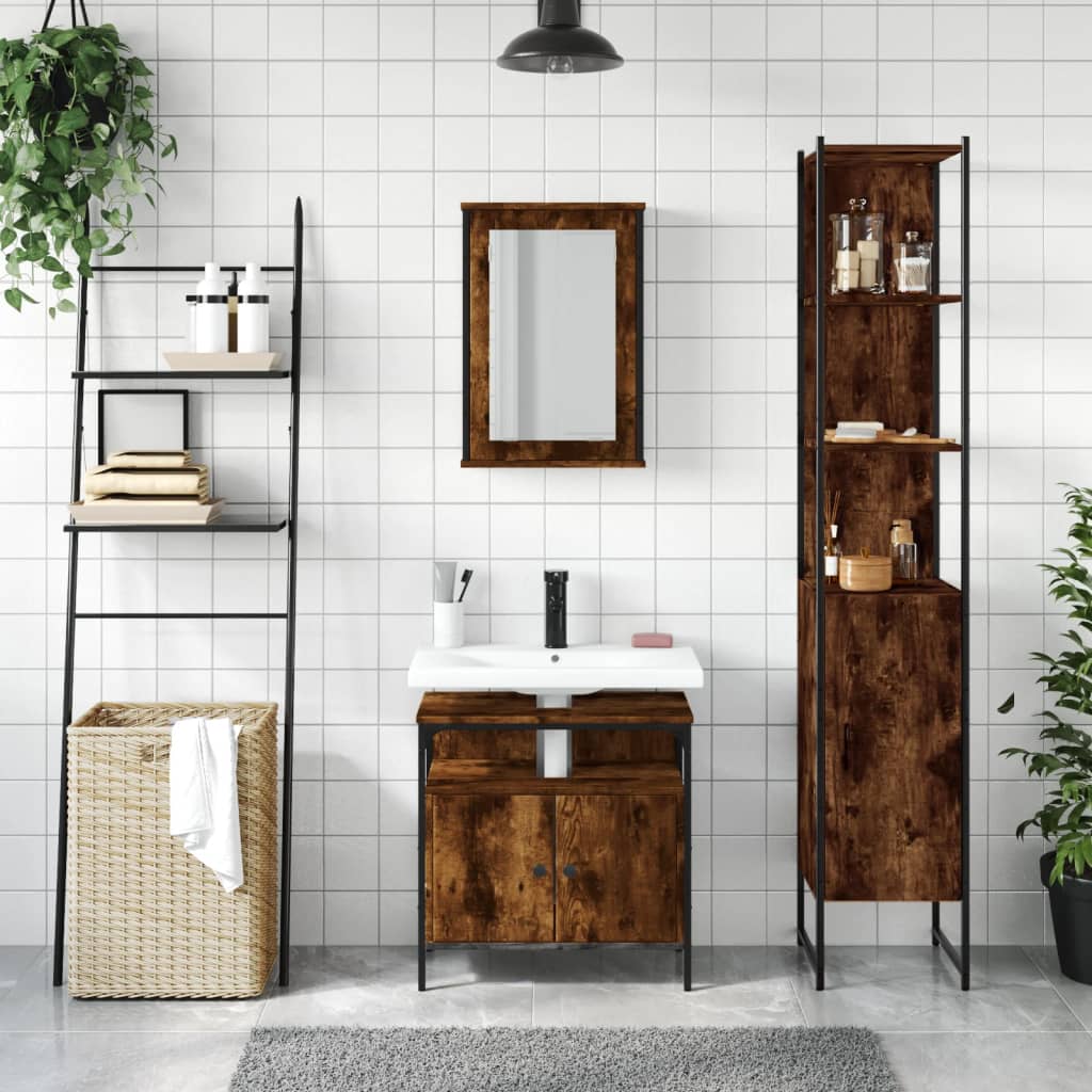 vidaXL 3 Piece Bathroom Furniture Set Smoked Oak Engineered Wood