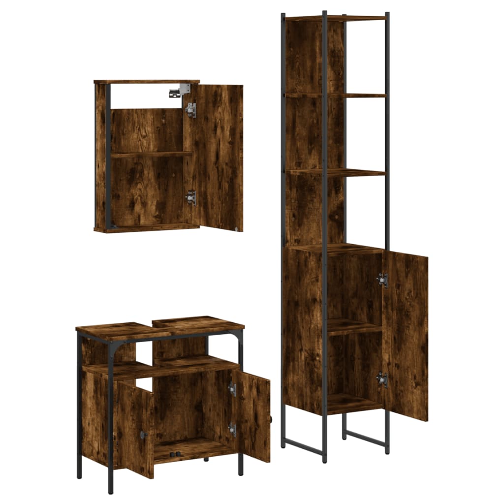 vidaXL 3 Piece Bathroom Furniture Set Smoked Oak Engineered Wood