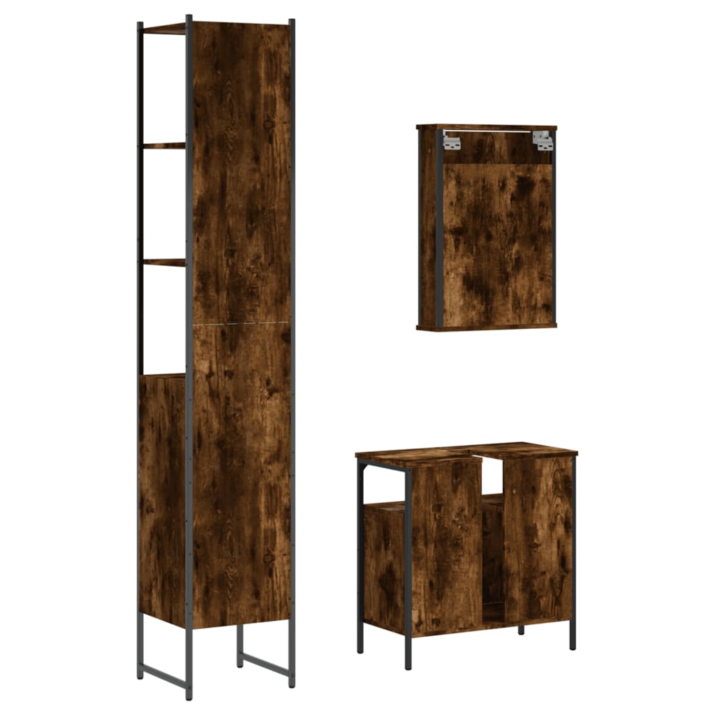 vidaXL 3 Piece Bathroom Furniture Set Smoked Oak Engineered Wood