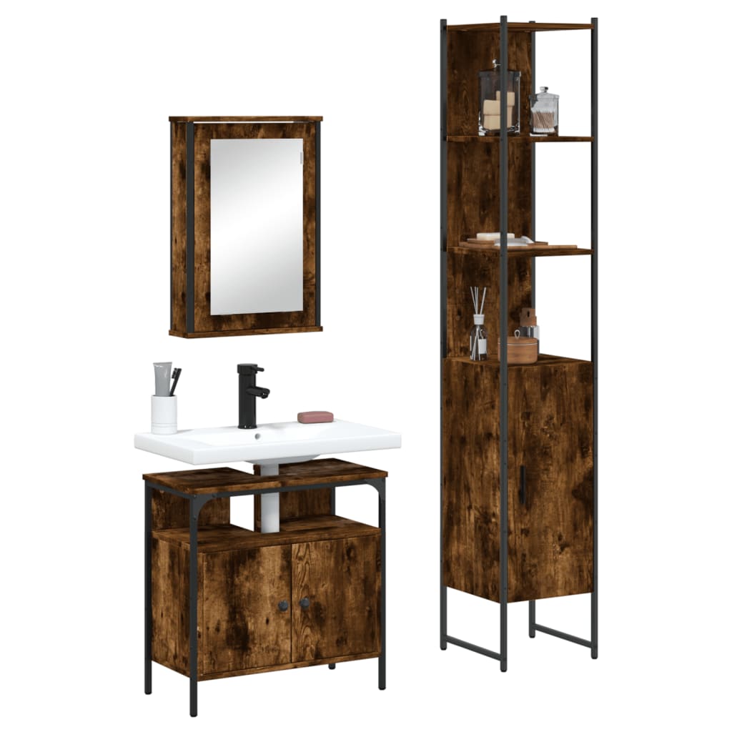 vidaXL 3 Piece Bathroom Furniture Set Smoked Oak Engineered Wood